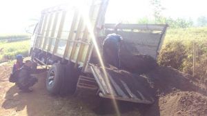 Truk Pengangkut Material Satgas TMMD Terperosok