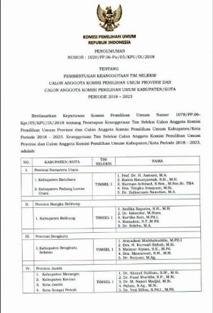 BREAKING NEWS: Ini Lima Timsel Calon KPU untuk 4 Daerah di Provinsi Jambi