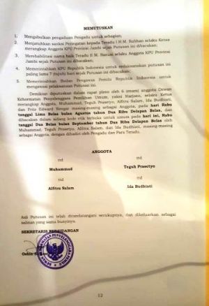 Soal Parodi #2019GantiPresiden, DKPP RI Rehabilitasi Nama Sanusi, Komisioner KPU Provinsi Jambi