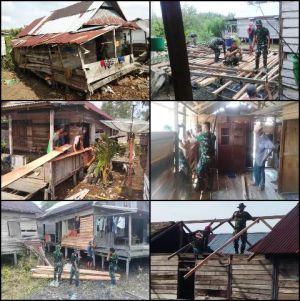 Terik Matahari Tak Surutkan Satgas TMMD dan Warga Kejar Target Bedah Rumah