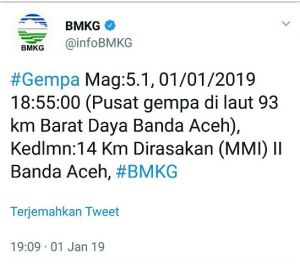 Gempa 5,1 SR Guncang Banda Aceh, 5.0 SR di Pangandaran Jawa Barat