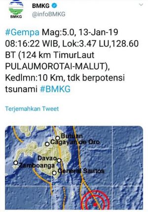 Gempa 5,0 SR Terjadi di Maluku Utara