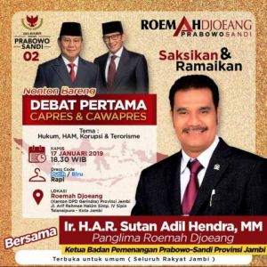BPD Prabowo-Sandi Ajak Pendukung dan Relawan Nobar Debat Capres di Rumah Djoeang