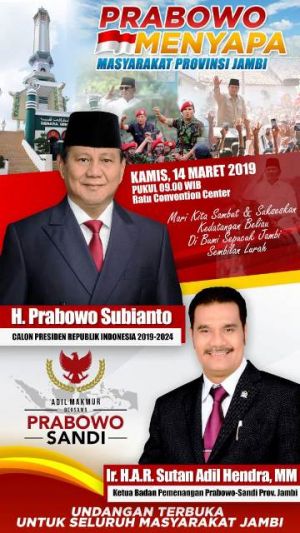 Acara Capres Prabowo Dipusatkan di RCC, SAH Undang Masyarakat Jambi Sambut Perubahan