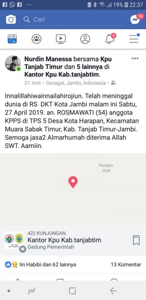 KPU Berduka Lagi, Anggota KPPS TPS 5 Desa Kota Harapan Muara Sabak Meninggal Dunia  