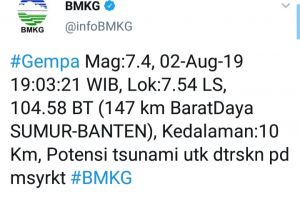 Terjadi Gempa 7,4 SR Berpusat di Banten