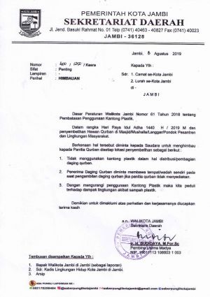 Walikota Jambi Himbau Panitia Qurban Tak Gunakan Kantong Plastik 