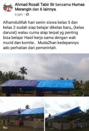 Demi Anak Sekolah, Wali Murid di Tabir Ilir Bangun SD Dari Papan Beratap Terpal