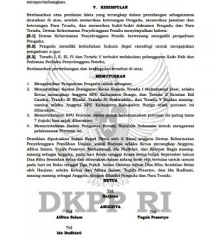 DKPP Berikan Peringatan Keras kepada 5 Komisioner KPU Bungo, Bawaslu Bungo Tak Terbukti