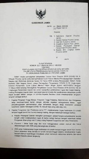 Tingkatkan Pencegahan Penyebaran Covid-19, Fachrori Sesuaikan Sistem Kerja ASN Pemprov Jambi