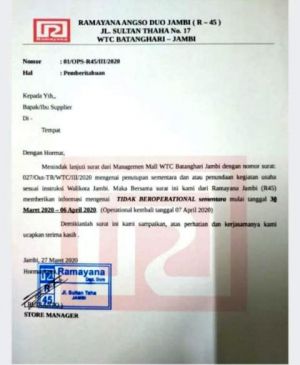 Beredar Surat Mall Ramayana Ditutup Sementara, Ini Kata Jubir Covid-19 Pemprov Jambi