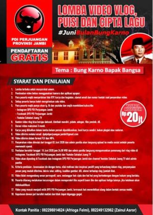 Peringati Bulan Bung Karno, Ayo Ikuti  Lomba Puisi dan Vlog yang Digelar DPD PDIP Jambi
