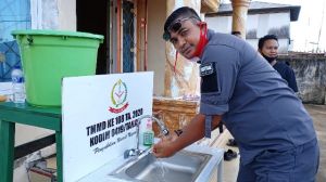 Tamu di Lokasi TMMD 108 Kodim Tanjab, Wajib Pakai Masker dan Cuci Tangan Cegah Covid-19