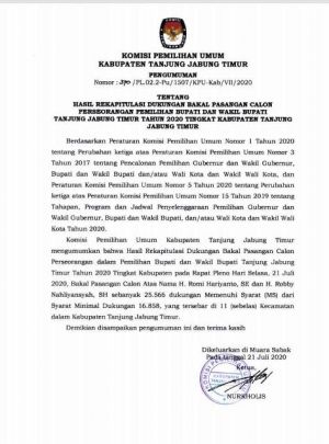 Dukungan Perseorangan Memenuhi Syarat, Romi - Robby Tinggal Mendaftar ke KPU