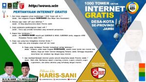 Asyik... Al Haris-Sani Akan Hadirkan Internet Gratis Desa-Kota di Provinsi Jambi dari Dumisake