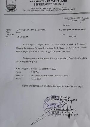 Pejabat Eselon II Diundang ke Rumdis Gubernur Jambi Besok, Edi: Ingat Protokol Covid-19 
