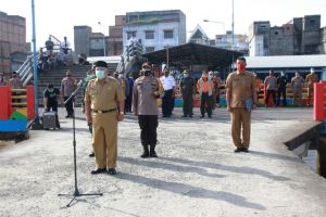 Terapkan Prokes, Bupati Pimpin Apel Siaga Bencana di Pelabuhan LLASDAP Kualatungkal