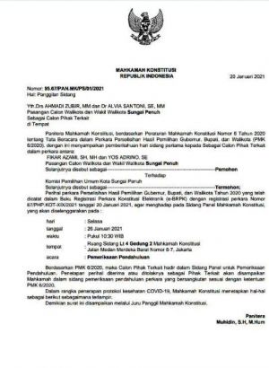 Besok, Sidang Perdana PHPU Pilwako Sungaipenuh Digelar