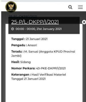 Komisioner KPU Provinsi Jambi Diadukan ke DKPP