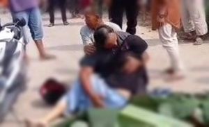 Isak Tangis Suami Pecah Langsung Peluk Istrinya yang Meninggal Terlindas Truk di Jambi