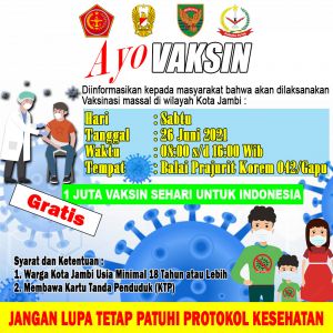 Kabar Gembira, Korem 042/Gapu Akan Laksanakan Vaksin Massal di Jambi