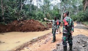 Dansatgas TMMD Tinjau Jalan Yang Tergenang Air Akibat Hujan