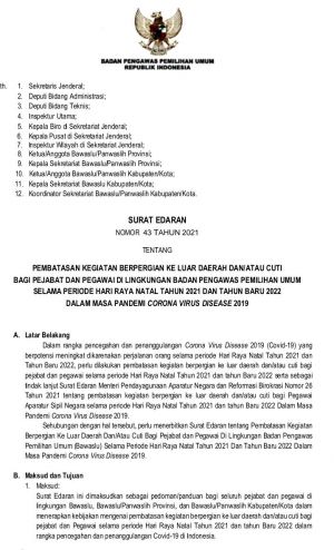 PPKM Level III dicabut, Bawaslu Tetap Berlakukan Pembatasan Perjalanan dan Cuti