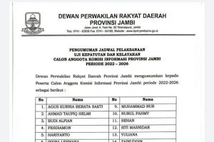 DPRD Umumkan Jadwal Fit and Proper Test' 15 Calon Anggota KIP Provinsi Jambi