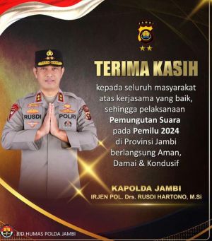 Kapolda Jambi Sebut Pemungutan Suara Pemilu 2024  Berjalan Aman, Damai dan Kondusif