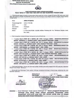 Selain R-2 , Telah Hilang STNK Kendaraan R-4 Atas Nama Rumah Sakit Jiwa Daerah