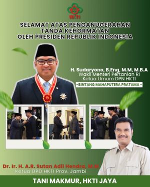 SAH Ucapkan Selamat Atas Anugrah Bintang Mahaputera Pratama Untuk ketua Umum DPP HKTI Sudaryono
